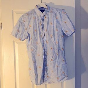 Cotton, blue white pinstripe shirt with banana print, bonobos, new condition